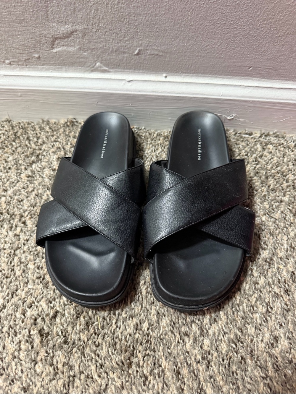 mercer & madison Black Crisscross Slide Sandals